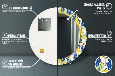 Ronde spiegel met decoratie Blauwe en gele orchideeën