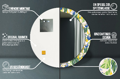 Ronde spiegel met decoratie Blauwe en gele orchideeën