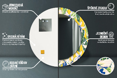 Ronde spiegel met decoratie Blauwe en gele orchideeën