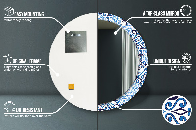 Bedrukte ronde spiegel Blauw Arabisch patroon