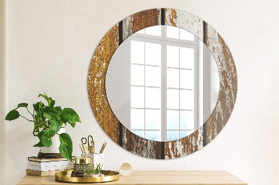 Ronde spiegel met decoratie Vintage donker hout