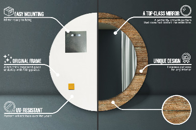 Bedrukte ronde spiegel Oud hout
