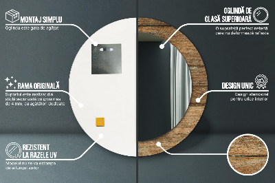 Bedrukte ronde spiegel Oud hout