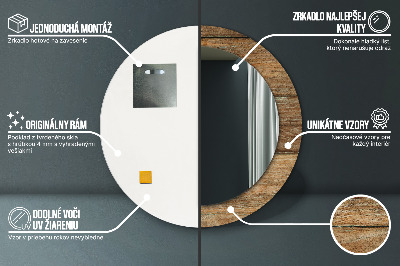Bedrukte ronde spiegel Oud hout