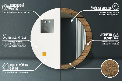 Bedrukte ronde spiegel Oud hout
