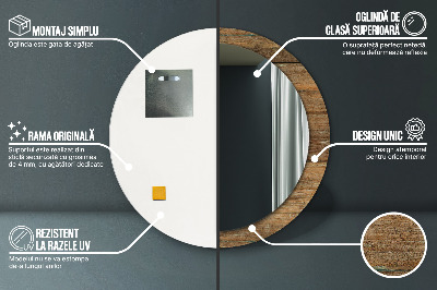 Bedrukte ronde spiegel Oud hout