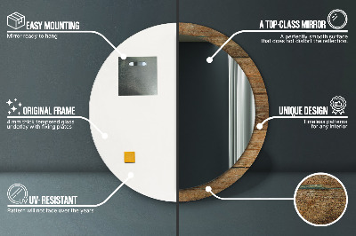 Bedrukte ronde spiegel Oud hout