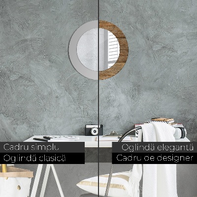 Bedrukte ronde spiegel Oud hout