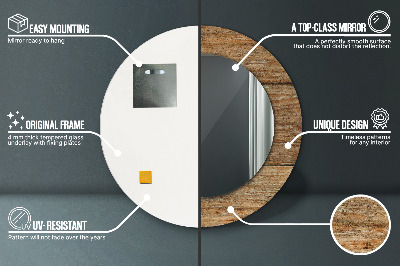 Bedrukte ronde spiegel Oud hout