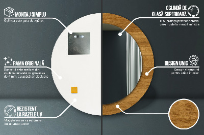 Bedrukte ronde spiegel Rustiek eikenhout