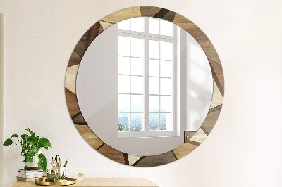 Ronde spiegel met decoratie Geometrisch 3D-hout