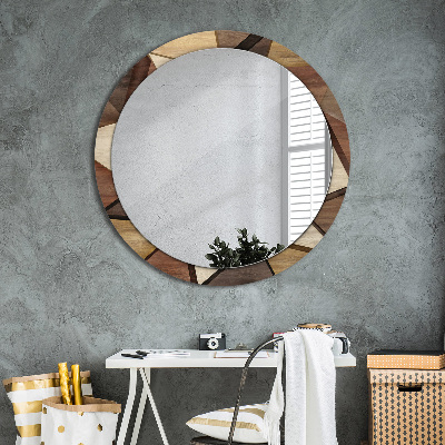 Ronde spiegel met decoratie Geometrisch 3D-hout