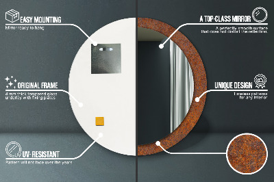 Bedrukte ronde spiegel Roestig metaal