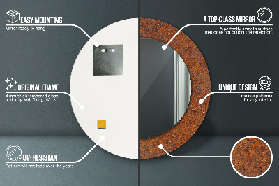 Bedrukte ronde spiegel Roestig metaal