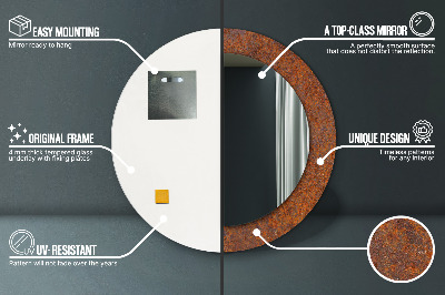 Bedrukte ronde spiegel Roestig metaal