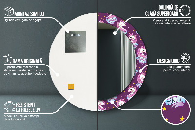 Bedrukte ronde spiegel Eenhoornsterren