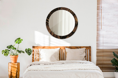 Ronde spiegel met decoratie Bruine bananenbladeren