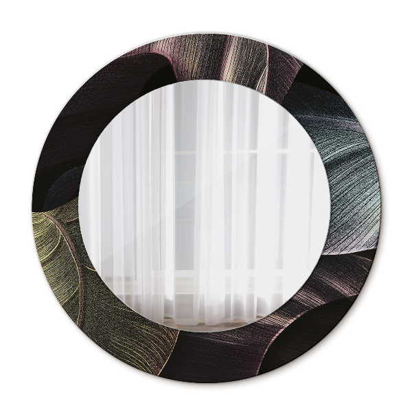 Ronde spiegel met decoratie Donkere tropische bladeren