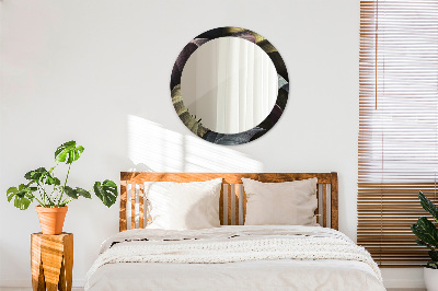 Ronde spiegel met decoratie Donkere tropische bladeren