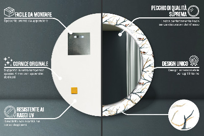 Ronde spiegel met decoratie Mussen vogels takken