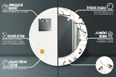 Ronde spiegel met decoratie Mussen vogels takken