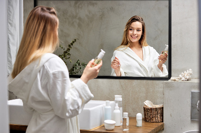 Decoratieve rechthoekige spiegel in een zwarte lijst