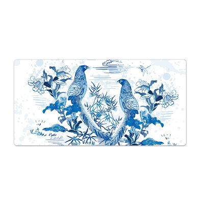 Bureau mat Blauwe vogels houtsnede