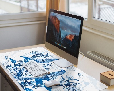 Bureau mat Blauwe vogels houtsnede