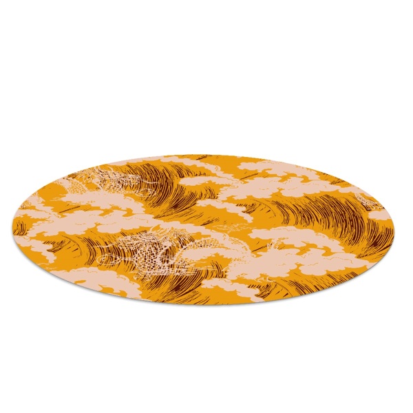 Ronde vloerbescherming voor bureaustoel Gele Japanse golven