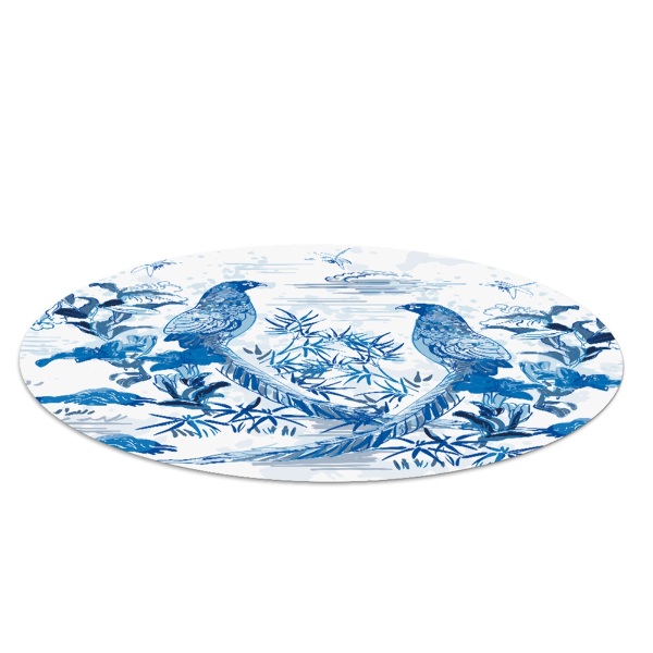 Ronde vloerbescherming voor bureaustoel Houtsnede van blauwe vogels