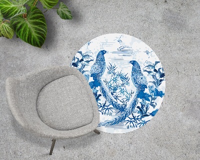 Ronde vloerbescherming voor bureaustoel Houtsnede van blauwe vogels