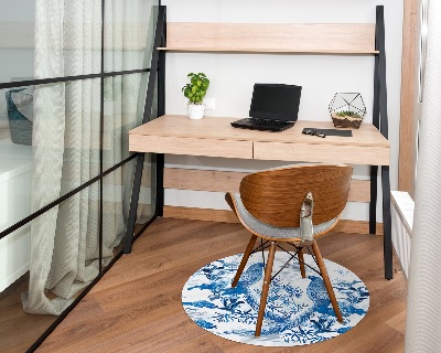 Ronde vloerbescherming voor bureaustoel Houtsnede van blauwe vogels