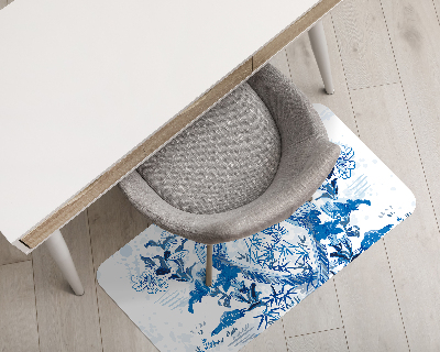 Vloerbeschermer bureaustoel Blauwe vogels houtsnede