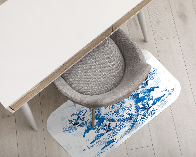 Vloerbeschermer bureaustoel Blauwe vogels houtsnede