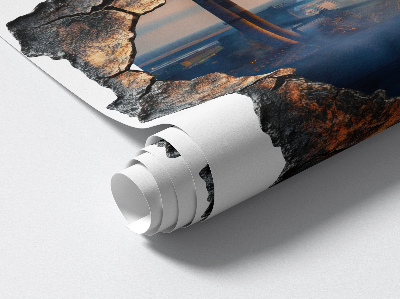 3D wandsticker gat in de muur 96x100 Industrielandschap