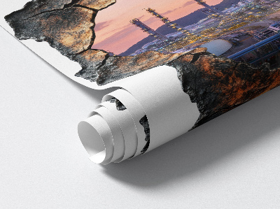 3D wandsticker gat in de muur 97x100 Raffinaderijtorens