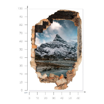 3D wandsticker gat in de muur 66x100 Bergpanorama