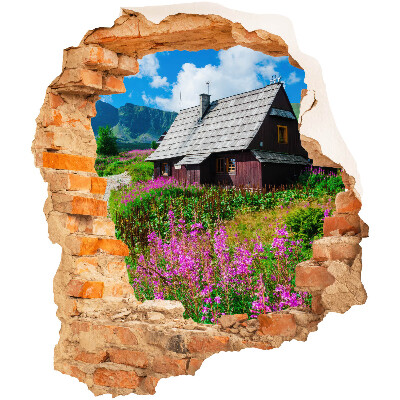 3D wandsticker gat in de muur 85x100 Rustiek landschap