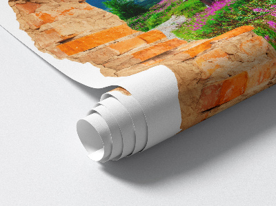 3D wandsticker gat in de muur 85x100 Rustiek landschap