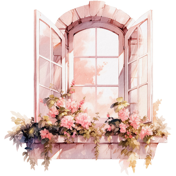 Muursticker 3d uitzicht 95x100 Rustiek raam