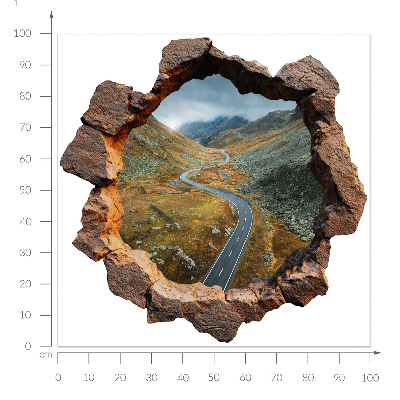 3D wandsticker gat in de muur 100x99 Bergwandeling