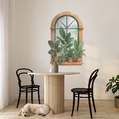 Muursticker 3d uitzicht 70x100 Planten voor op het raam.