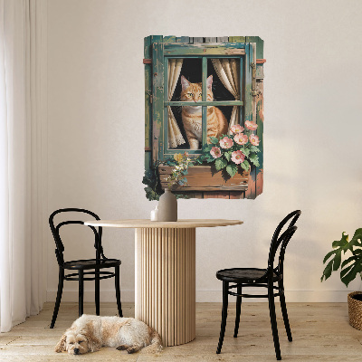 Muursticker 3d uitzicht 75x100 Katje in het raam