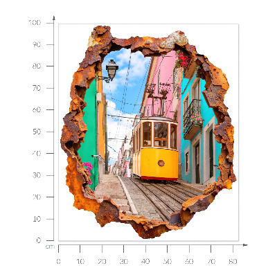 3D wandsticker gat in de muur 83x100 Nostalgisch landschap