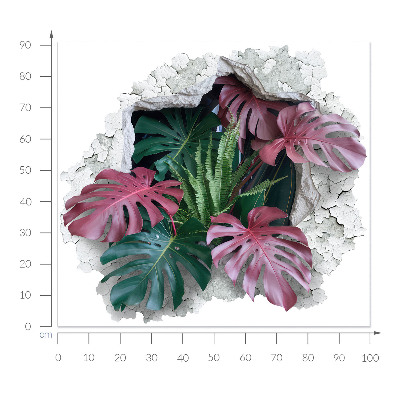 3D wandsticker gat in de muur 100x91 Tropische compositie