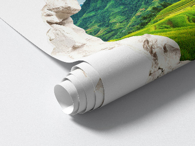 3D wandsticker gat in de muur 100x95 Groene terrassen