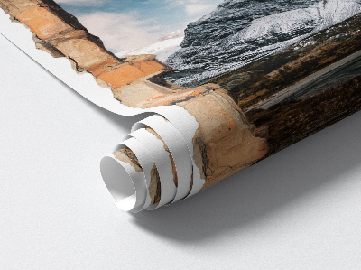 3D wandsticker gat in de muur 86x130 Bergpanorama