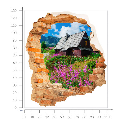 3D wandsticker gat in de muur 111x130 Rustiek landschap