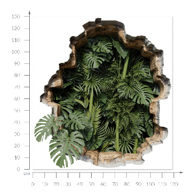 3D wandsticker gat in de muur 119x130 Tropische natuur