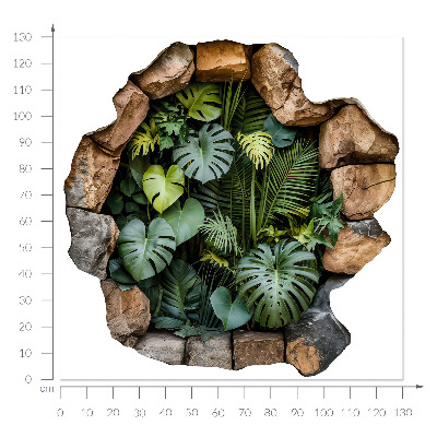3D wandsticker gat in de muur 130x130 Tropische oase